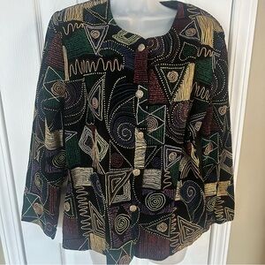 VTG Gloria Lance USA Women's Velvet Jacket Embroidered Button Artsy Funky